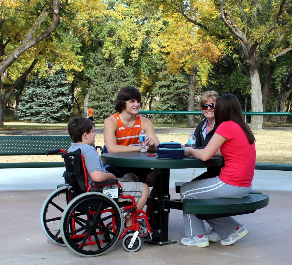 Round vinyl coated wheelchair accessible table