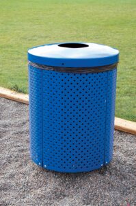 Trash receptacle with steel lid